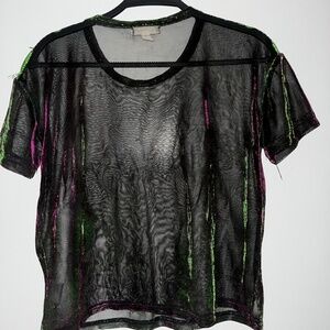 Iridescent Black Mesh Top